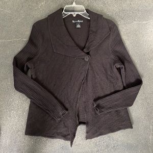 MERCER & MADISON Dark Brown asymmetrical single button sweater jacket